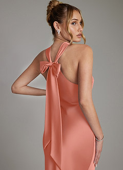 Azazie Reign Bridesmaid Dresses Salmon Pink Mermaid Pleated Stretch Satin Dress image9
