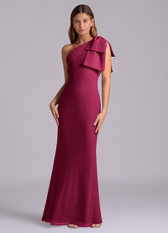 Azazie Yuanna Bridesmaid Dresses Burgundy Mermaid One Shoulder Chiffon Dress image4