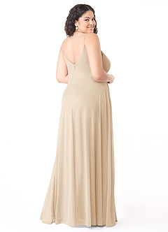 Azazie Evalin Bridesmaid Dresses Champagne A-Line V-Neck Pleated Mesh Dress image10