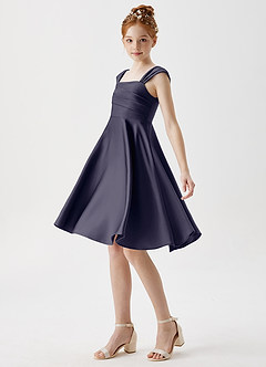Azazie Amira Junior Stormy A-Line Pleated Stretch Satin Dress image4