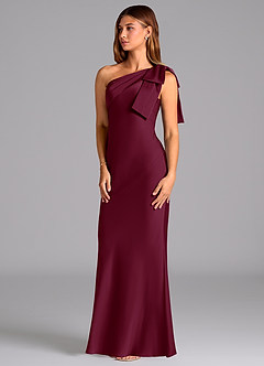 Azazie Yuanna Bridesmaid Dresses Mulberry Mermaid One Shoulder Stretch Satin Dress image4