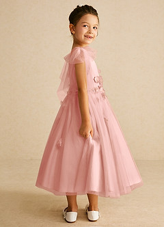 Azazie Minia Robe Demoiselle D'honneur Fillette Robe Trapèze en Mat Satiné Arc Rosette image2