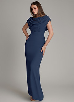 Azazie Hadley Robes de demoiselle d'honneur Robe Sirène en Mousseline de soie Plissée Bleu Marine Foncé image8