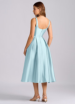 Azazie Amalie Robes de demoiselle d'honneur Robe Trapèze en Satin extensible Plissé Bleu Nuage image5