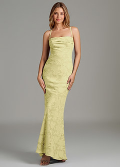 Azazie Ola Bridesmaid Dresses Lemon Sorbet Mermaid Corset Floral Burnout Dress image4