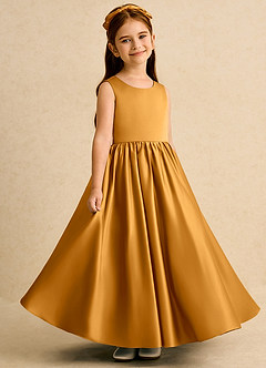 Azazie Nellia vestidos de niña de las flores Vestido de Caramelo de Satin Mate de Corte En A con Lazo image4