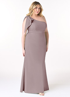 Azazie Rinna Bridesmaid Dresses Vintage Mauve Mermaid One Shoulder Stretch Crepe Dress image7