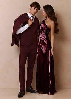 front Savile Burgundy Wool Blend 3-Piece Suit