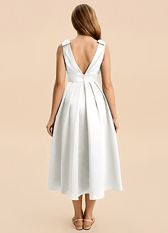 Azazie Polly Junior Ivory A-Line Pleated Stretch Satin Dress image2