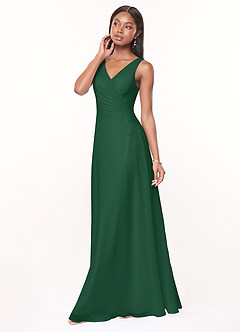 Azazie Nala Bridesmaid Dresses Dark Green A-Line Pleated Chiffon Dress image3