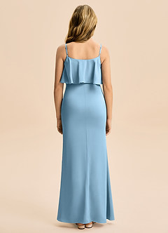 Azazie Galene Junior Steel Blue Mermaid Stretch Satin Dress image2