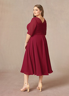 Azazie Naomi Kleider für die Brautmutter A-Linie Bootshals Gefaltet Chiffon Kleid Burgunderrot image13