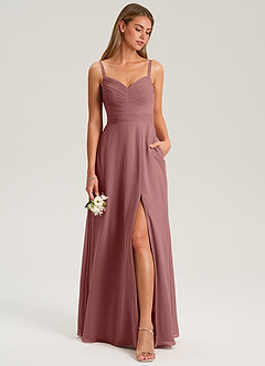 Azazie Terese Bridesmaid Dresses Desert Rose A-Line Pleated Chiffon Dress image3