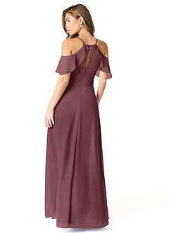 Azazie Dakota Bridesmaid Dresses Sangria A-Line V-Neck Pleated Chiffon Dress image2