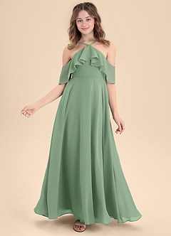 Azazie Tessabelle Junior Matcha A-Line Off the Shoulder Chiffon Dress image6