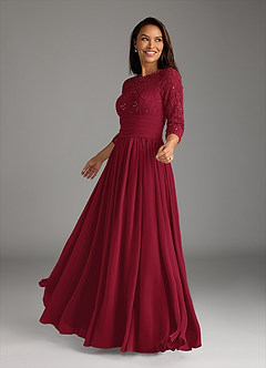 Azazie Olga Mother of the Bride Dresses Burgundy A-Line Lace Chiffon Dress image3