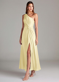 Azazie Brooke Brautjungfernkleider A-Linie One-Shoulder Stretch-Satin Kleid Zitronensorbet image3