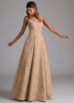 Azazie Amalie 신부 들러리 드레스 A라인 주름진 플로럴 번아웃 바닥 길이 드레스 image4