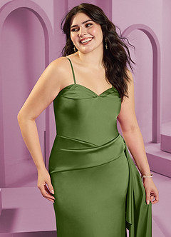Barbie ♥ Azazie Robes de demoiselle d'honneur Robe Fourreau Convertible en Satin extensible Sans bretelle Genévrier image12