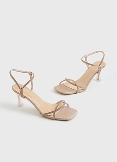 front Glitter and Metallic Ankle Strap Kitten Heels