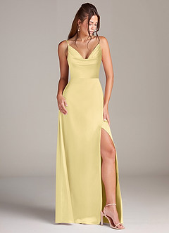 Azazie Sarella Bridesmaid Dresses Lemon Sorbet A-Line Pleated Stretch Satin Dress image3