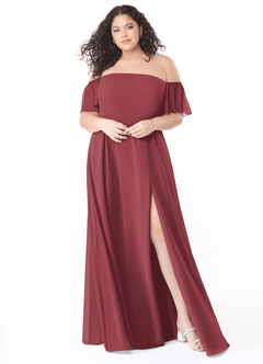 Azazie Sue Robes de demoiselle d'honneur Robe Trapèze Convertible en Mousseline de soie Épaule décolletée Merlot image11