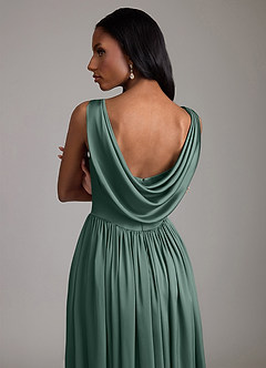 Azazie Novi Bridesmaid Dresses Eucalyptus A-Line with Pockets Stretch Satin Dress image4
