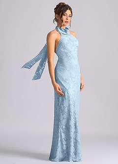 Azazie Velli 신부 들러리 드레스 인어 하이넥 플로럴 번아웃 바닥 길이 드레스 image4