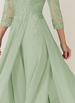 Azazie Noella Mère de la mariée Robes Robe Trapèze en Mousseline de soie Col V Dentelle Vert Sauge image7