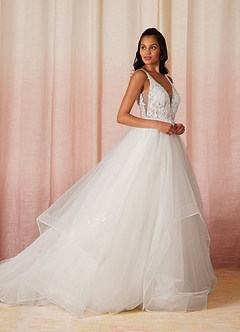 Azazie Toni Wedding Dresses Diamond White Ball-Gown Sequins Tulle Dress image4