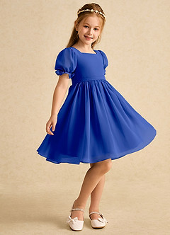 Azazie Jolie Flower Girl Dresses Royal Blue A-Line with Sleeves Chiffon Dress image1