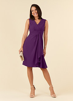 Azazie Theron Mother of the Bride Dresses Grape A-Line V-Neck Pleated Chiffon Dress image1