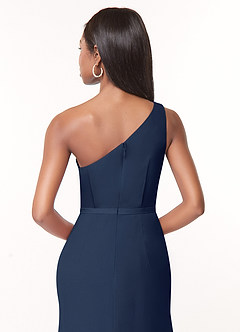 Azazie Liza Bridesmaid Dresses Dark Navy Mermaid One Shoulder Chiffon Dress image3