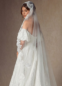 front Scalloped Edge Cathedral Veil with Floral Embroidery