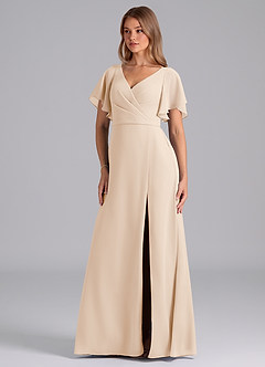 Azazie Ambrosia 신부 들러리 드레스 A라인 주름진 쉬폰 바닥 길이 드레스 image1