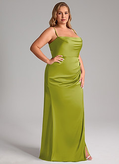 Azazie Leonis Bridesmaid Dresses Lemongrass Mermaid Pleated Stretch Satin Convertible Dress image13