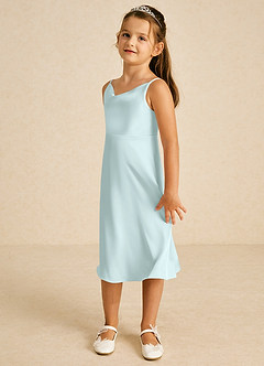 Azazie Zuzu vestidos de niña de las flores Vestido de Vidrio Marino de Satén Elástico de Corte En A con Tirante Espagueti image4