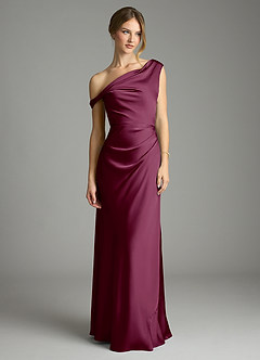 Azazie Emerson Bridesmaid Dresses Mulberry Mermaid Off the Shoulder Stretch Satin Dress image3