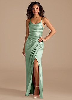 Azazie Deandra Brautjungfernkleider Meerjungfrau-Linie Plissee Metallischer Satin Kleid Matcha image1