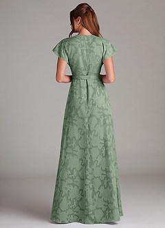 Azazie Ling Vestidos de damas de honor Vestido de Matcha de Devorado Floral de Corte en A con Plisado image6