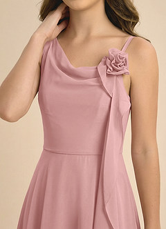 Azazie Lumi Junior Vestido de Rosa Polvorienta de Gasa de Corte en A con Plisado image6