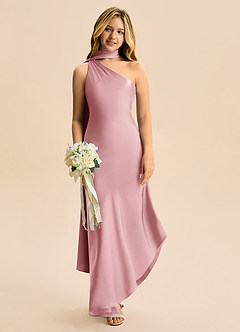 Azazie Briony Junior Etui Plissee Stretch-Satin Kleid Altrosa image1