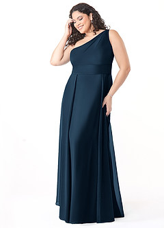 Azazie Dallas Bridesmaid Dresses Dark Navy A-Line One Shoulder Chiffon Dress image8