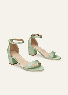 front Matching Color Matte Satin One Strap Buckle Block Heel Sandals
