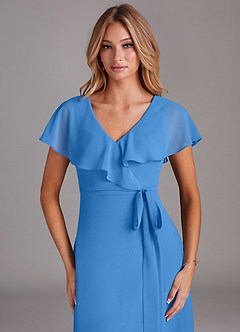 Azazie Lainey Bridesmaid Dresses Blue Jay A-Line with Pockets Chiffon Dress image6