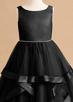 Azazie Posy Flower Girl Dresses Black A-Line Beaded Tulle Dress image5