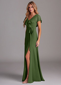 Azazie Lainey Bridesmaid Dresses Olive A-Line with Pockets Chiffon Dress image4