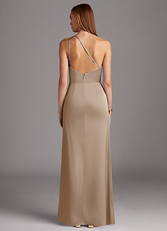 Azazie Mika Jurken voor bruidsmeisjes Jurk van Stretch Satijn met Kolom One-Shoulder Taupe image2