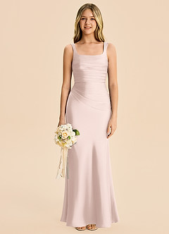 Azazie Lula Junior Blushing Pink Sheath Pleated Stretch Satin Dress image6
