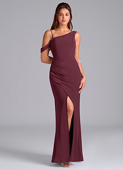 Azazie Madelyn 신부 들러리 드레스 인어 한쪽 어깨 쉬폰 바닥 길이 드레스 image3